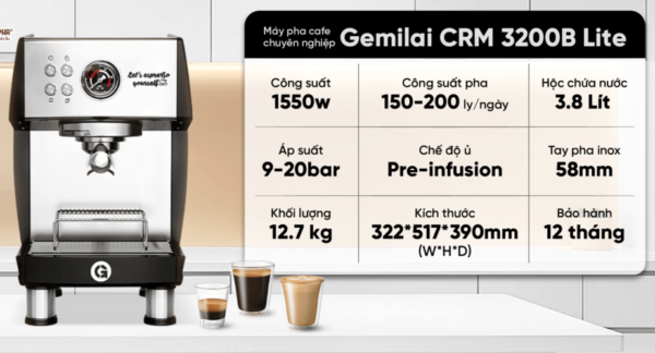 Máy pha cà phê Gemilai CRM 3200B Lite