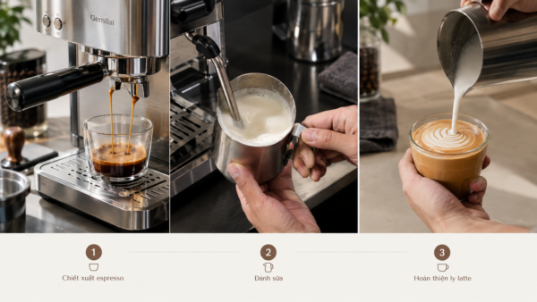 Tự làm latte tại nhà với máy pha cà phê gia đình